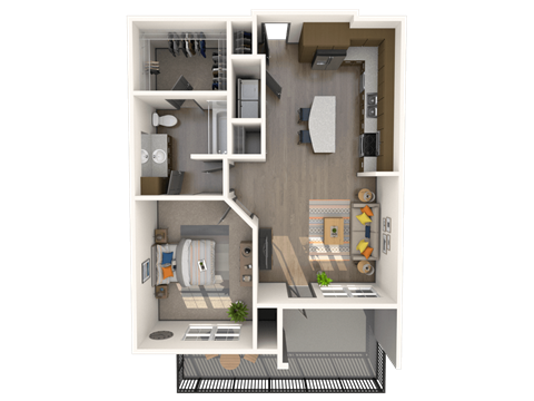 Floor plan for 1 bed, 1 bath, 861 sqft